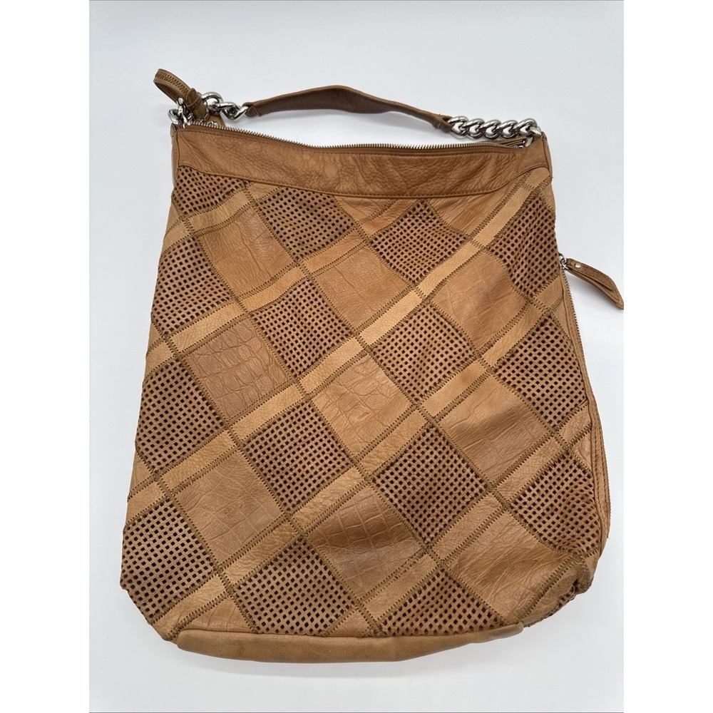 B Makowsky Handbag Thick‎ Leather Brown Deep Hobo Tote Boho Side Zip Pocket